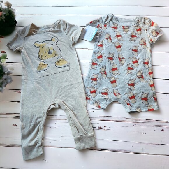 NWT DISNEY ( 3/6M ) Set of Winnie the Pooh Cotton One Pieces - Picture 1 of 4